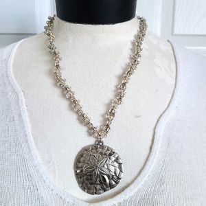 "A Sand Dollar A Day" Hemp & Glass Beadwork Pewter Sand Dollar Handmade Necklace